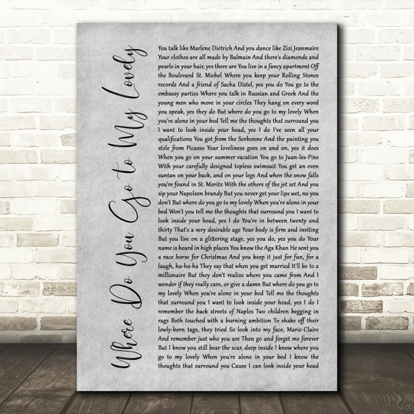 Peter Sarstedt Where Do You Go to My Lovely Grey Rustic Script Song Lyric Wall Art Print