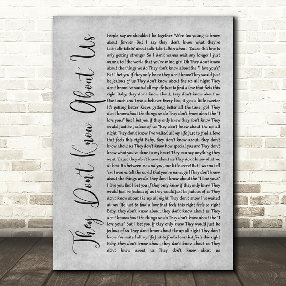 One Direction They Don't Know About Us Grey Rustic Script Song Lyric Wall Art Print