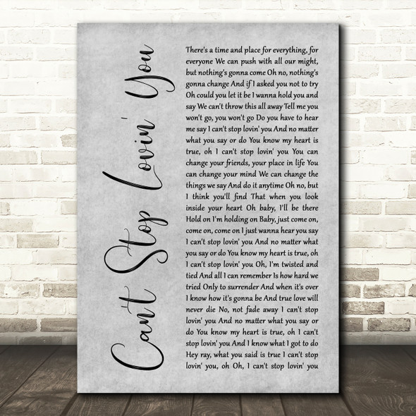 Van Halen Can't Stop Lovin' You Grey Rustic Script Song Lyric Wall Art Print