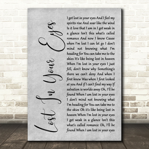 Debbie Gibson Lost In Your Eyes Grey Rustic Script Song Lyric Wall Art Print