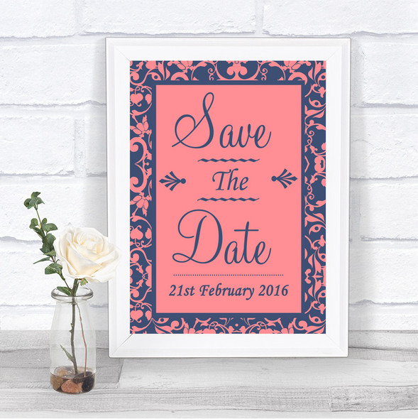 Coral Pink & Blue Save The Date Personalized Wedding Sign