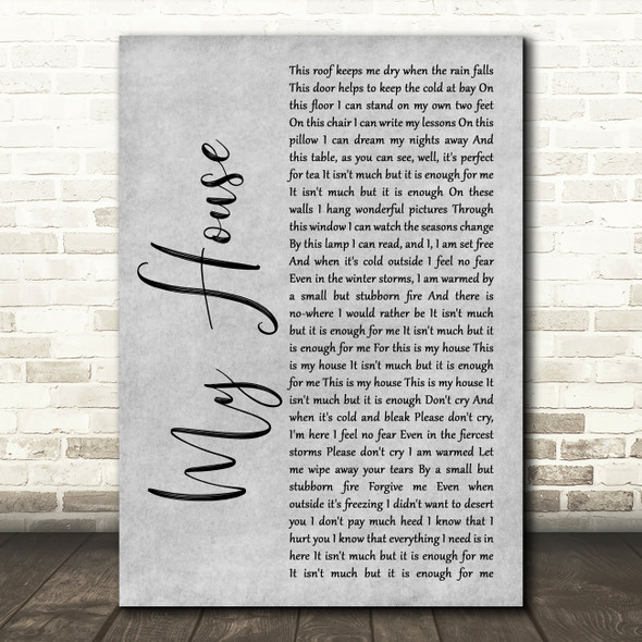 Matilda The Musical My House Grey Rustic Script Song Lyric Wall Art Print
