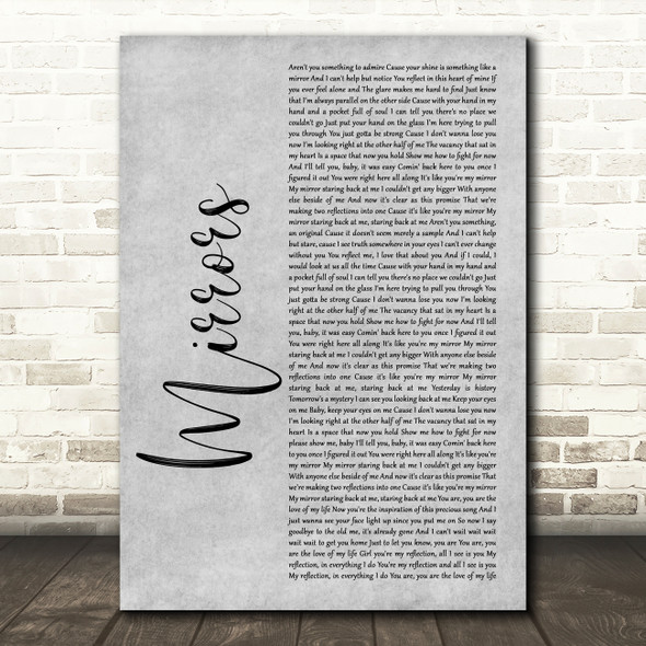 Justin Timberlake Mirrors Grey Rustic Script Song Lyric Wall Art Print