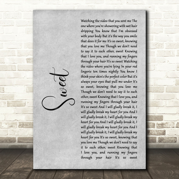 Cigarettes After Sex Sweet Grey Rustic Script Song Lyric Wall Art Print