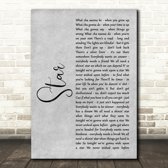 Bryan Adams Star Grey Rustic Script Song Lyric Wall Art Print