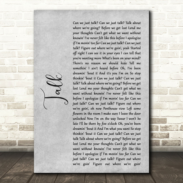 Khalid Talk Grey Rustic Script Song Lyric Wall Art Print