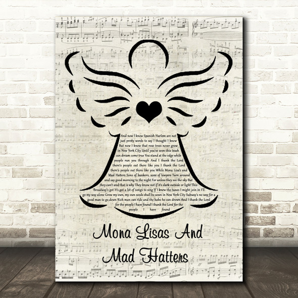 Elton John Mona Lisas And Mad Hatters Music Script Angel Song Lyric Wall Art Print