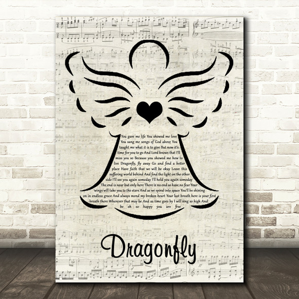 Small Town Titans Dragonfly Music Script Angel Song Lyric Wall Art Print