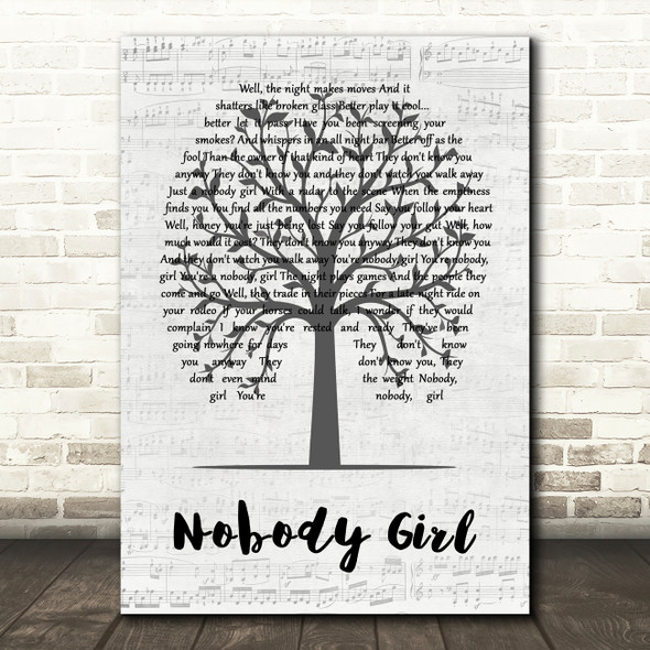 Ryan Adams Nobody Girl Music Script Tree Song Lyric Wall Art Print