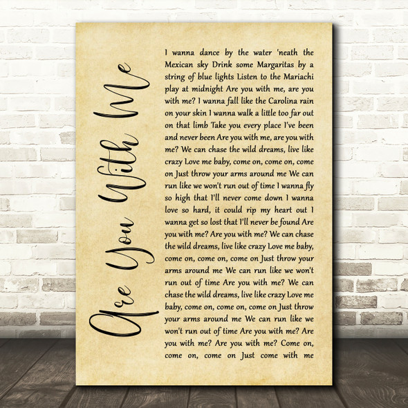 Easton Corbin Are You With Me Rustic Script Song Lyric Wall Art Print