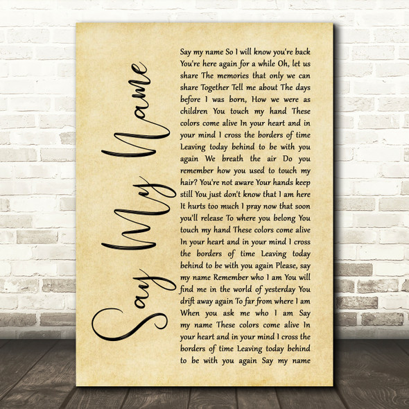 Within Temptation Say My Name Rustic Script Song Lyric Wall Art Print
