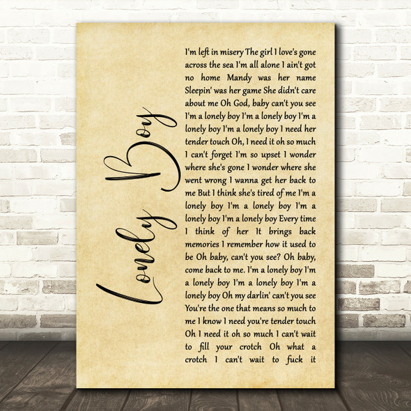 Sex Pistols Lonely Boy Rustic Script Song Lyric Wall Art Print