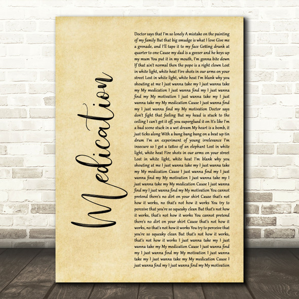 YUNGBLUD Medication Rustic Script Song Lyric Wall Art Print