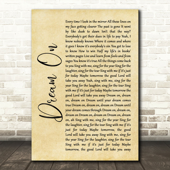 Aerosmith Dream On Rustic Script Song Lyric Wall Art Print