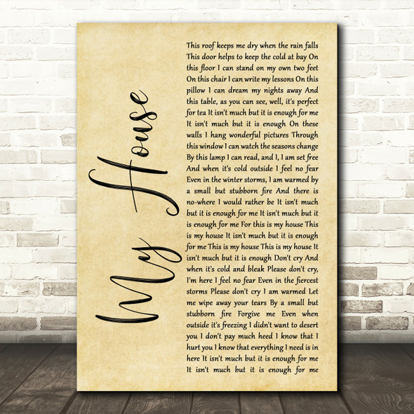 Matilda The Musical My House Rustic Script Song Lyric Wall Art Print