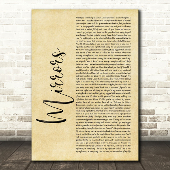 Justin Timberlake Mirrors Rustic Script Song Lyric Wall Art Print