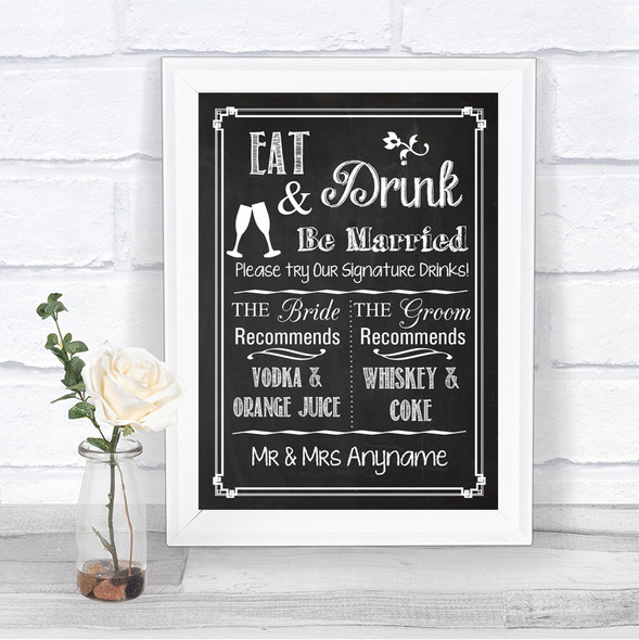 Chalk Sketch Signature Favourite Drinks Personalized Wedding Sign