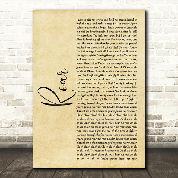 Katy Perry Roar Rustic Script Song Lyric Wall Art Print