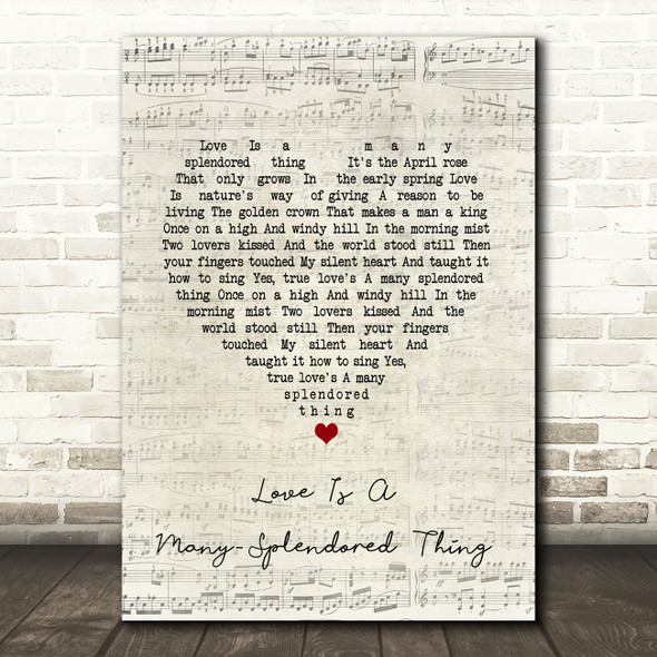 Andy Williams Love Is A Many-Splendored Thing Script Heart Song Lyric Wall Art Print