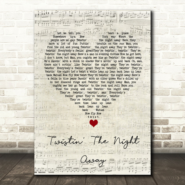 Sam Cooke Twistin' The Night Away Script Heart Song Lyric Wall Art Print