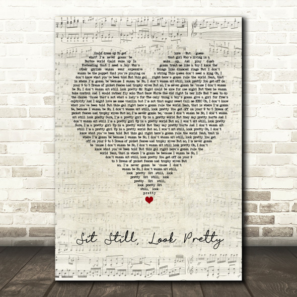 Daya Sit Still, Look Pretty Script Heart Song Lyric Wall Art Print
