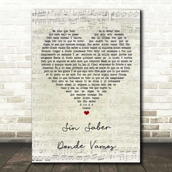 Darkiel Sin Saber Donde Vamos Script Heart Song Lyric Wall Art Print