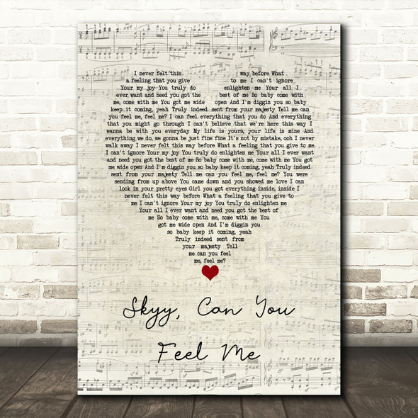 Raphael Saadiq Skyy, Can You Feel Me Script Heart Song Lyric Wall Art Print