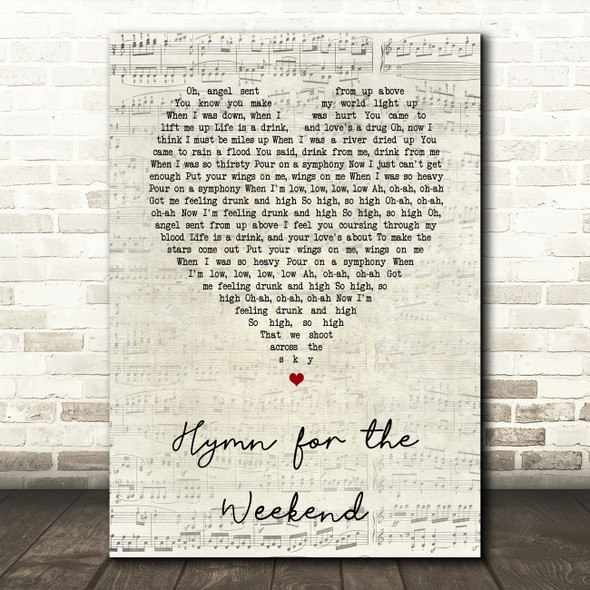 Coldplay Hymn for the Weekend Script Heart Song Lyric Wall Art Print