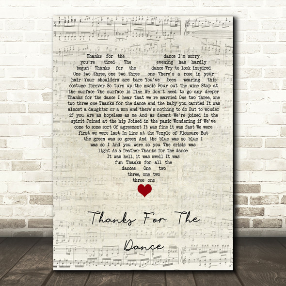 Leonard Cohen Thanks For The Dance Script Heart Song Lyric Wall Art Print