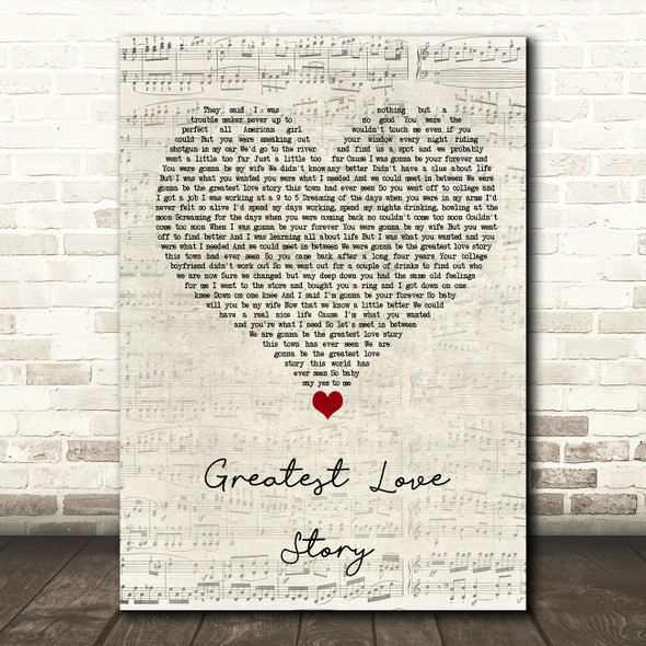 LANCO Greatest Love Story Script Heart Song Lyric Wall Art Print