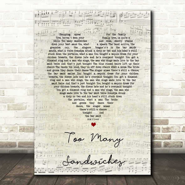 Stereophonics Too Many Sandwiches Script Heart Song Lyric Wall Art Print