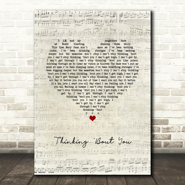 Dua Lipa Thinking 'Bout You Script Heart Song Lyric Wall Art Print