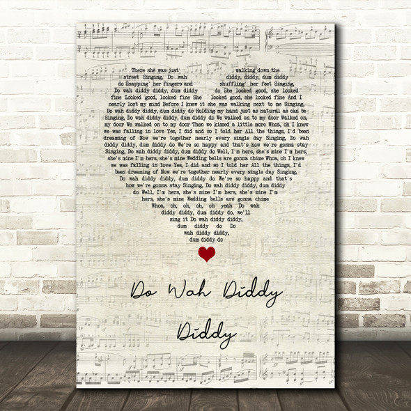 Manfred Mann Do Wah Diddy Diddy Script Heart Song Lyric Wall Art Print