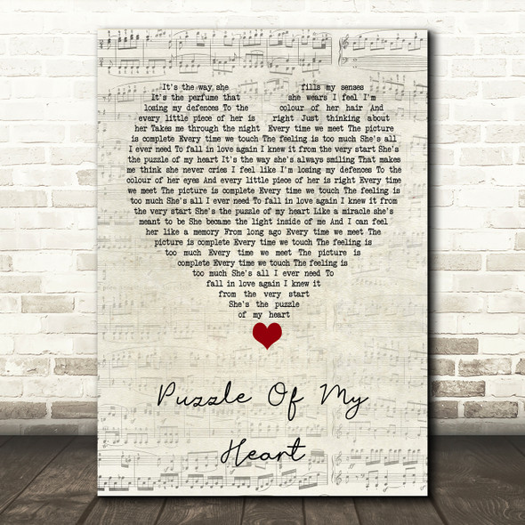 Westlife Puzzle Of My Heart Script Heart Song Lyric Wall Art Print