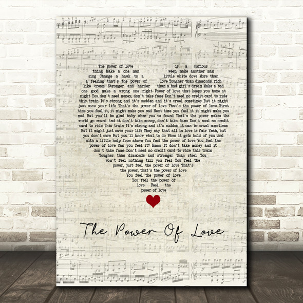 Huey Lewis & The News The Power Of Love Script Heart Song Lyric Wall Art Print
