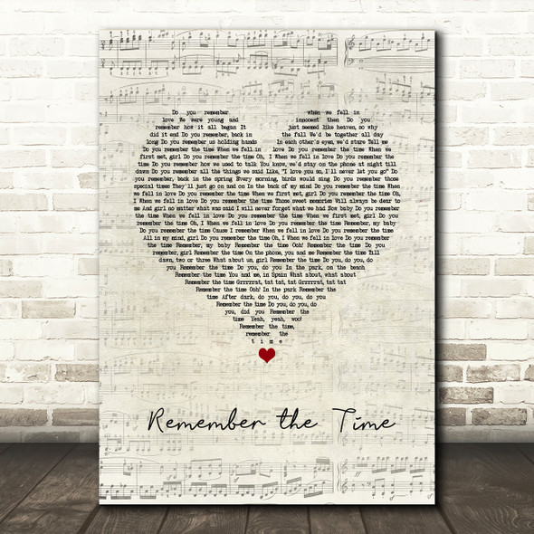 Michael Jackson Remember the Time Script Heart Song Lyric Wall Art Print