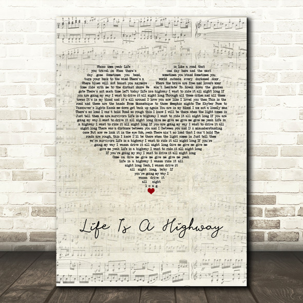 Rascal Flatts Life Is A Highway Script Heart Song Lyric Wall Art Print