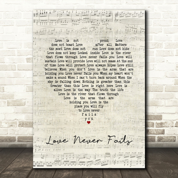 Brandon Heath Love Never Fails Script Heart Song Lyric Wall Art Print