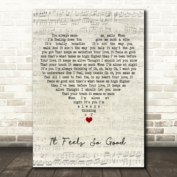 Sonique It Feels So Good Script Heart Song Lyric Wall Art Print