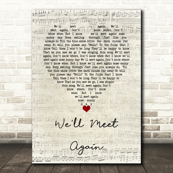 Vera Lynn We'll Meet Again Script Heart Song Lyric Wall Art Print