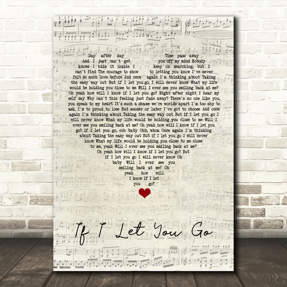 Westlife If I Let You Go Script Heart Song Lyric Wall Art Print