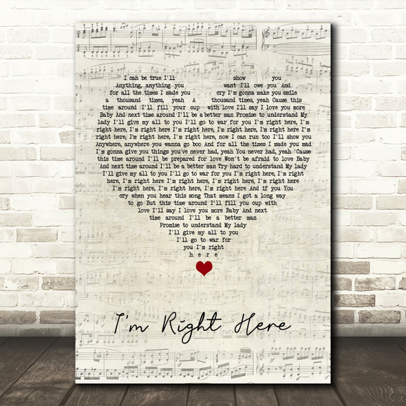 Damiyr I'm Right Here Script Heart Song Lyric Wall Art Print