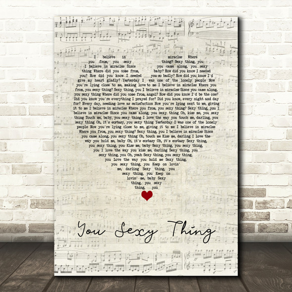 Hot Chocolate You Sexy Thing Script Heart Song Lyric Wall Art Print