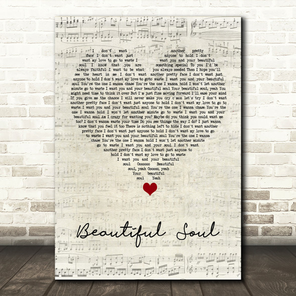 Jesse McCartney Beautiful Soul Script Heart Song Lyric Wall Art Print