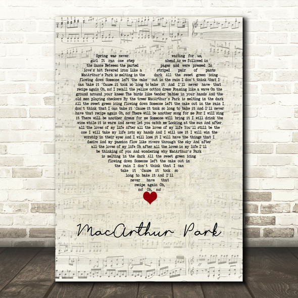 Richard Harris MacArthur Park Script Heart Song Lyric Wall Art Print