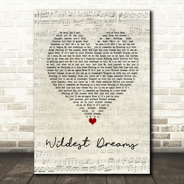 Taylor Swift Wildest Dreams Script Heart Song Lyric Wall Art Print