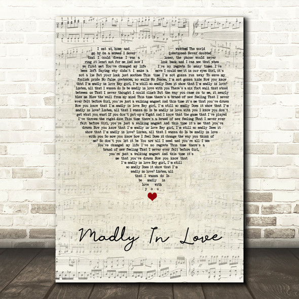 Bros Madly In Love Script Heart Song Lyric Wall Art Print