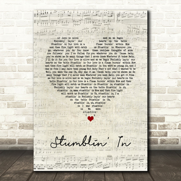 Chris Norman & Suzi Quatro Stumblin' In Script Heart Song Lyric Wall Art Print