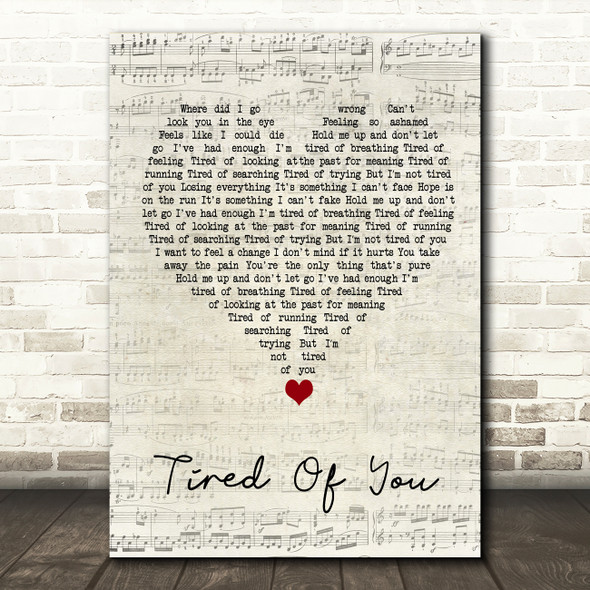 The Exies Tired Of You Script Heart Song Lyric Wall Art Print