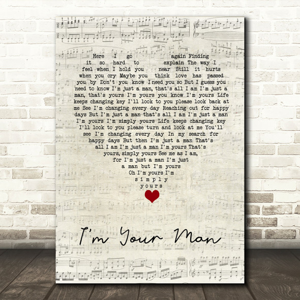 The Moody Blues I'm Your Man Script Heart Song Lyric Wall Art Print